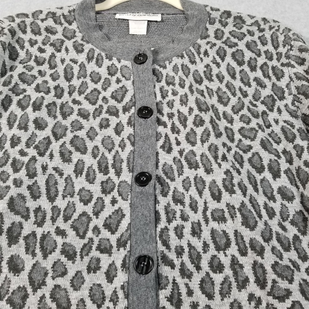 Cathy Daniels Cardigan Womens Medium M Gray Animal Print Metallic Knit Button Up - Picture 2 of 9